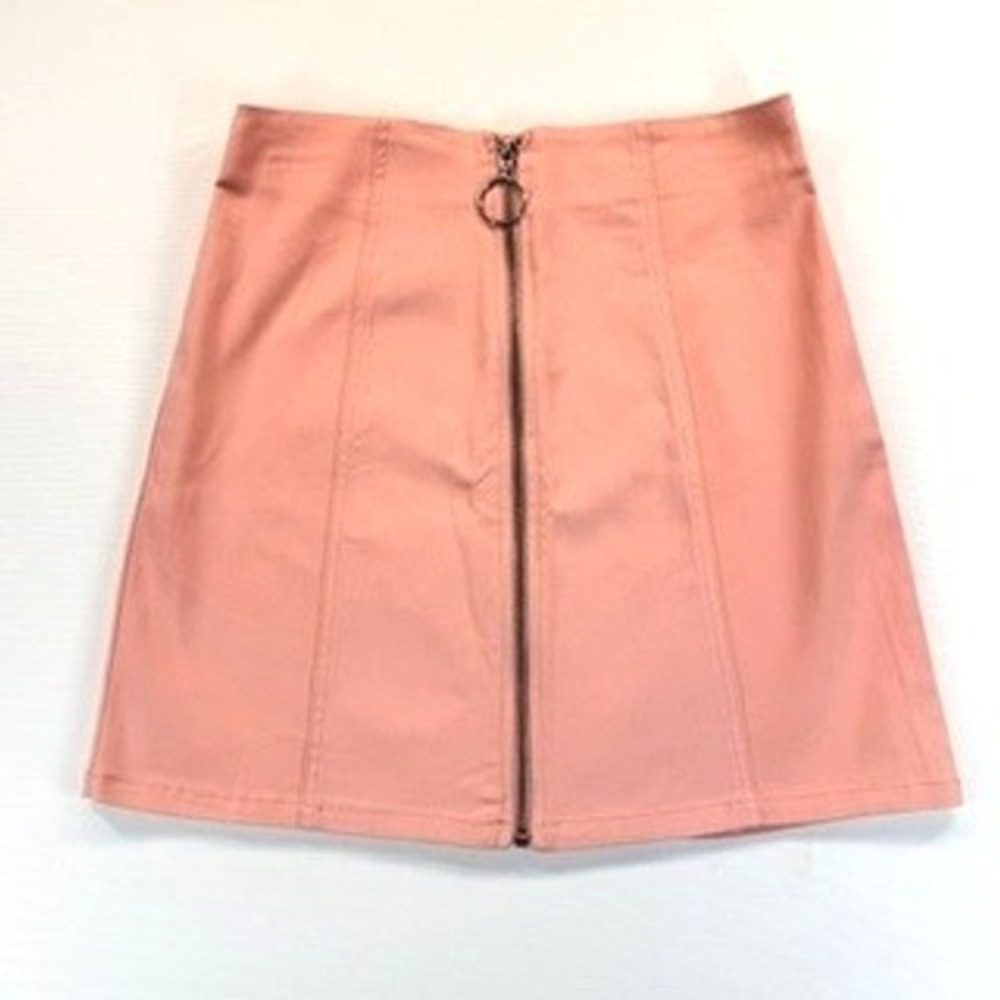 NWOT ALYA Francesca's Coral Pink O-Ring Zip A-Line Mini Skirt Small